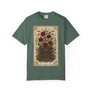 Poetcore Garment-Dyed T-shirt, Vintage Roses Typewriter Print Tee image 7