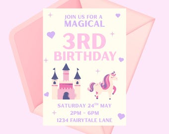 Invitación de cumpleaños infantil con temática mágica