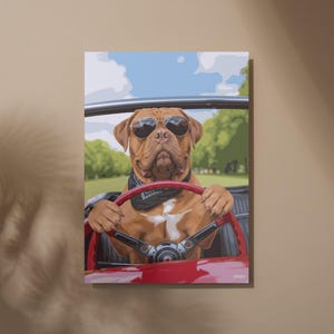 Dogue De Bordeaux French Mastiff Funny Driving Car Sunglasses Digital Artwork Dog Pet Home Poster Dog Lover Art Gift Download Printable