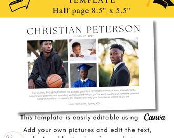 Yearbook Ad Template EDITABLE | Senior Tribute | Half Page 8.5 x 5.5 | Graduation Memory | Canva Template | Class of 2025