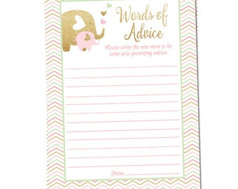 Words of Advice for the new mom- Pink Gold Mint Little Elephants- Little Peanut- Printable File