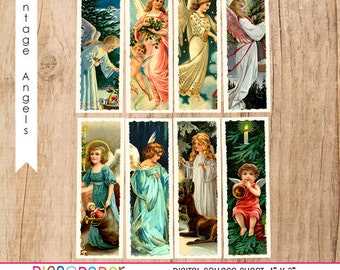 Vintage Christmas Angels Printable Images of Angels Tiles 1x3, Instant Download, Digital Images for Christmas Crafts