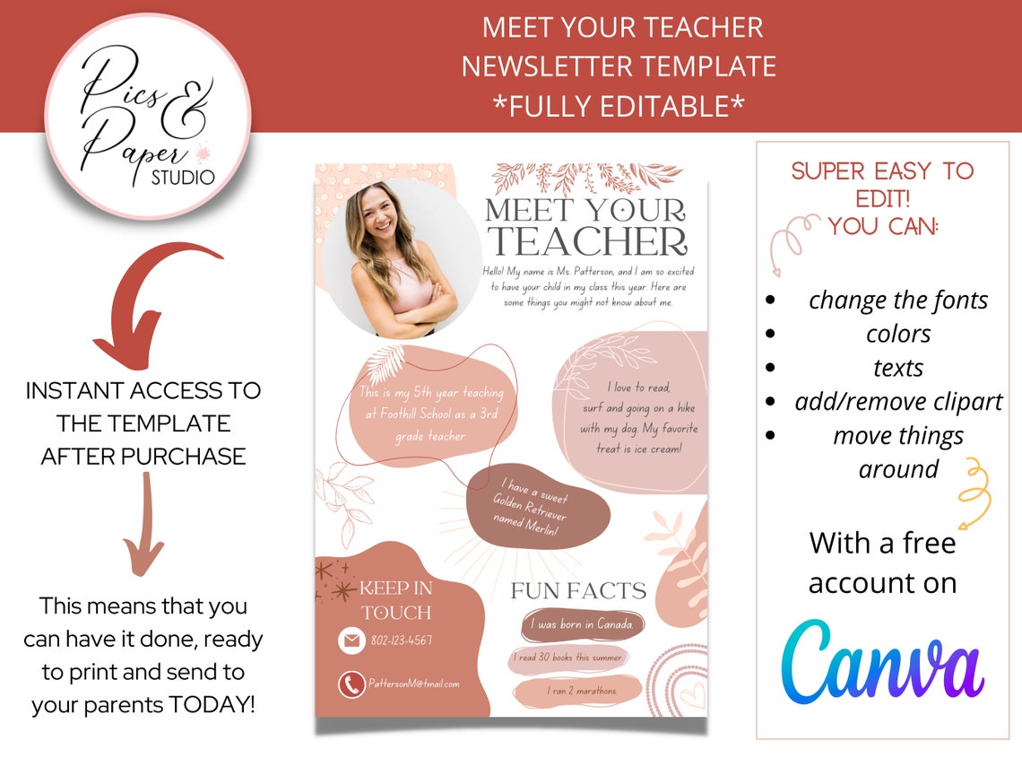 Meet Your Teacher Editable Template Boho Style Back to School Parent ...