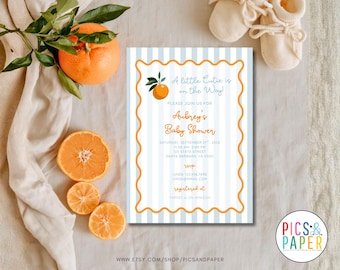 A little Cutie is on the Way Baby Shower Invitation Template: Editable Canva Design