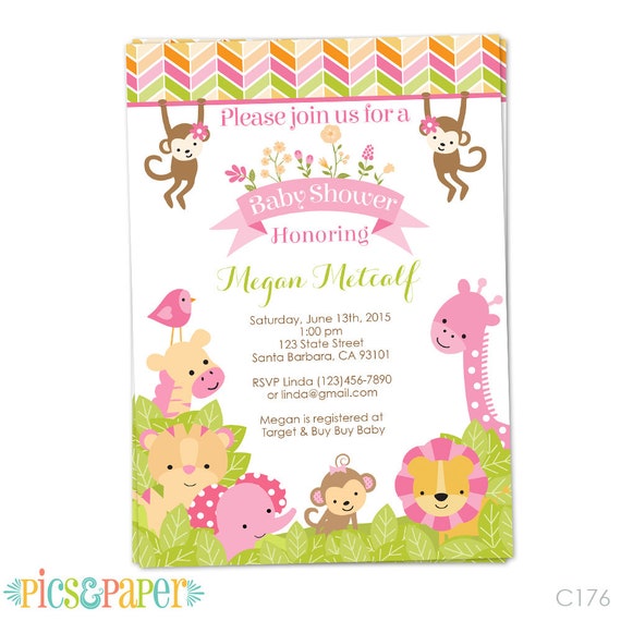 pink safari baby shower invitations