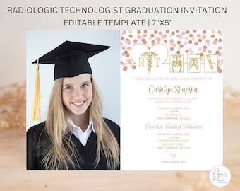 Radiologic Technologist Graduation Invitation WITH PHOTO Pink Gold XRay, Radiology School, Radiologist Graduation RT, Editable Template