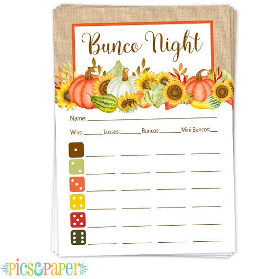 fall-pumpkins-bunco-score-card-pumpkin-sunflowers-harvest-etsy