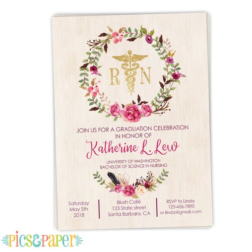 Pinning Nursing School Graduation Announcement Pastel Flowers Etsy