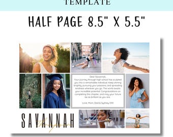 Yearbook Ad Template EDITABLE | Senior Tribute | Half Page 8.5 x 5.5 | Graduation Memory | Canva Template |  Simple Collage of 9 Photos