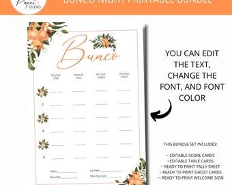 Bunco Night Tangerine-Cuties, Score Card, Tally Sheet, Welcome Sign, Table Cards, Ghost Card, Bunco Game Party Printable Bundle Editable