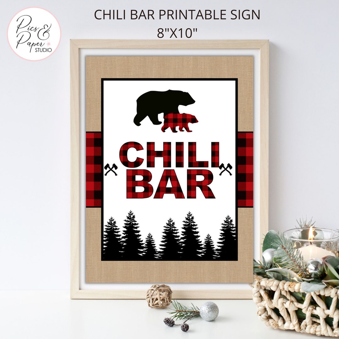 Chili Bar Printable Sign With Red Buffalo Plaid, Lumberjack and Bears ...
