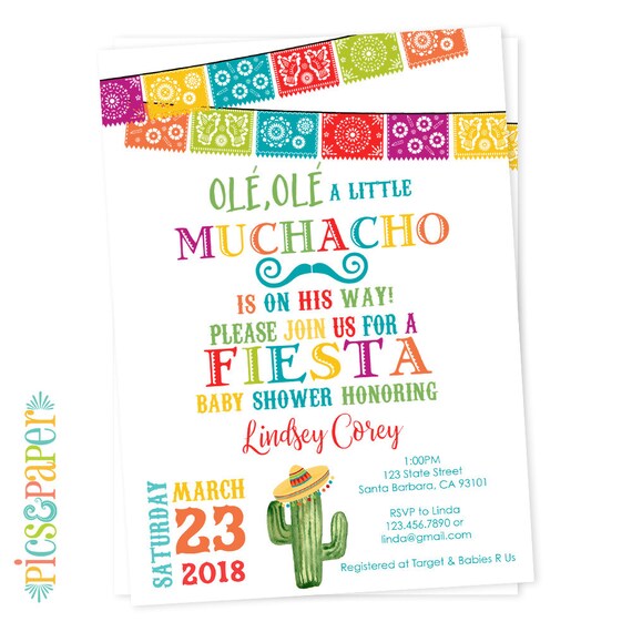 fiesta baby shower- little muchacho on his way- papel picadio banner-  mexican fiesta baby shower invitation for boy- printable or printed