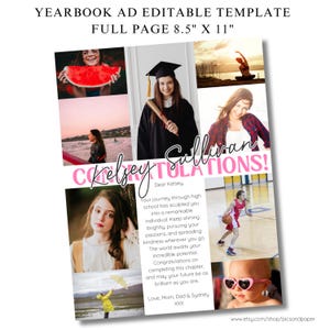 High School Yearbook Ad Template, Editable Yearbook Ad, High School Graduation Tribute, Personalized Photo Collage School Ad,  Full Page