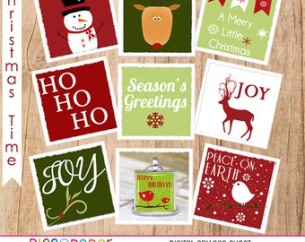 Printable Christmas Inchies, 1x1 Squares, Christmas Theme- images for pendants, jewelry, crafts, magnets