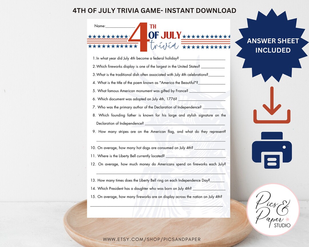 July 4th Independence Day Trivia Game | USA Trivia Game | 4th of July ...