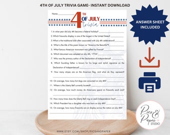July 4th Independence Day Trivia Game | USA Trivia Game | 4th of July BBQ Party Game | Instant Download