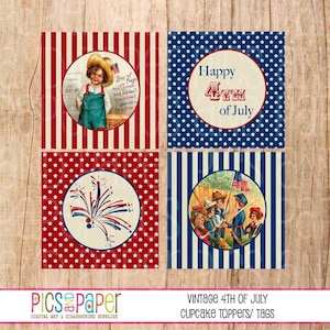 Vintage 4th of July Printable cupcake toppers, tags, labels  P16