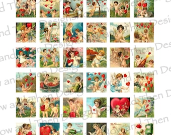 Vintage Valentine's Day  1x1 Inchies Digital Collage INSTANT DOWNLOAD For pendants, magnets, cards, glass tile No.196