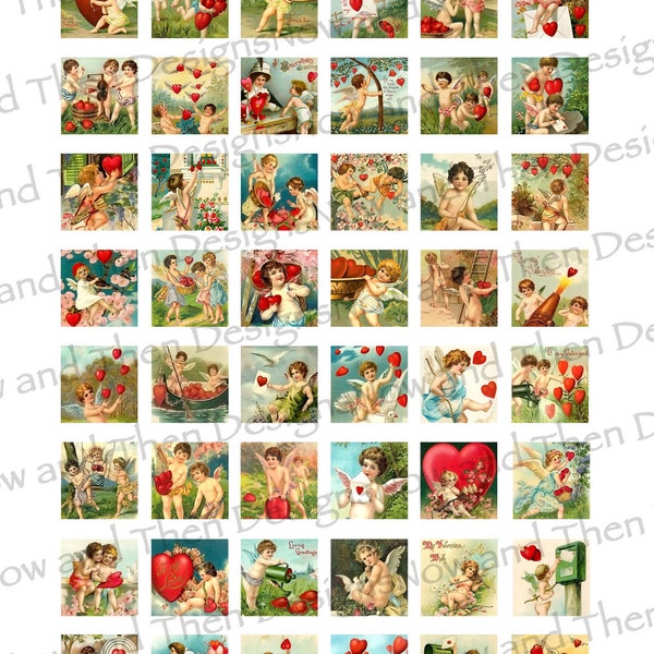 Vintage Valentine's Day  1x1 Inchies Digital Collage INSTANT DOWNLOAD For pendants, magnets, cards, glass tile No.196