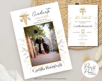 Nursing School Graduation Announcement Template | Graduation Party Invitation Editable | Class of 2026 Wildflower Graduation Card