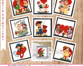 Retro Valentine's Day  Card from 1950's  1x1 Inchies INSTANT DOWNLOAD- Digital Collage No.189