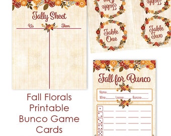 Bunco Score Card- Fall for Bunco- Fall Theme with Fall Flowers- Thanksgiving Theme- Printable Score Sheet- Instant Download
