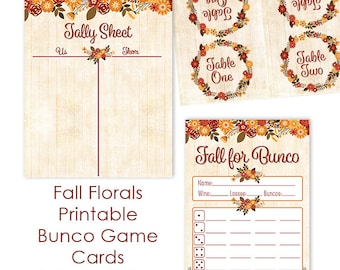 Tarjeta de puntuación Bunco- Otoño para Bunco- Tema de otoño con flores de otoño- Tema de Acción de Gracias- Hoja de puntuación imprimible- Descarga instantánea