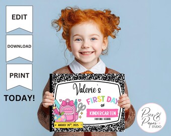 Editable First Day of School Sign: Composition Book Photo Prop (Instant Download, 11x8.5")