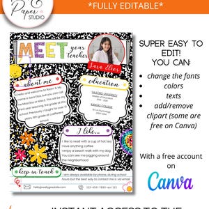 Meet Your Teacher Editable Template With Composition Book Layout Back ...