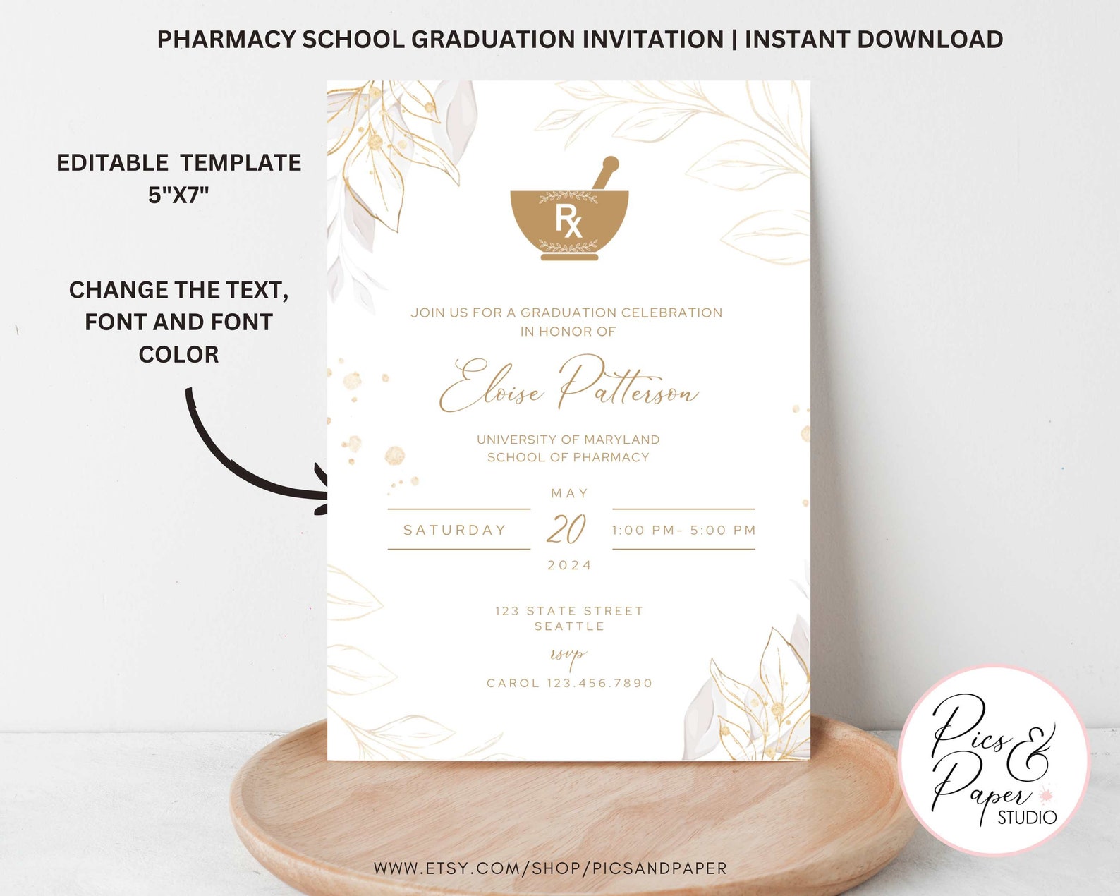 Pharmacy School Graduation Announcement, Commencement Ceremony, Elegant ...