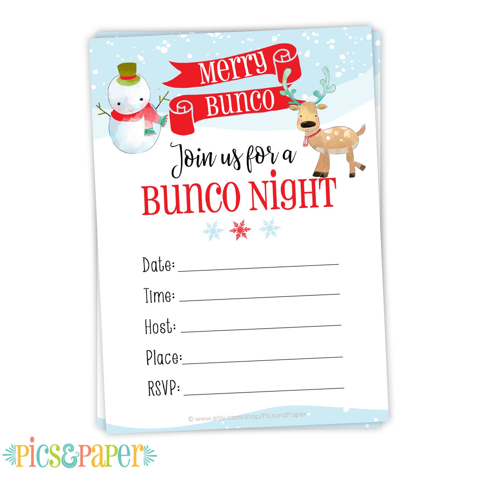 Christmas Bunco Invitation Card DIY Fill in the Blank | Etsy