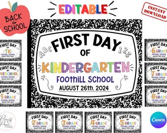 First Day of School Sign for Photo-School Prop Composition Book Style- Editable Text -Instant Download
