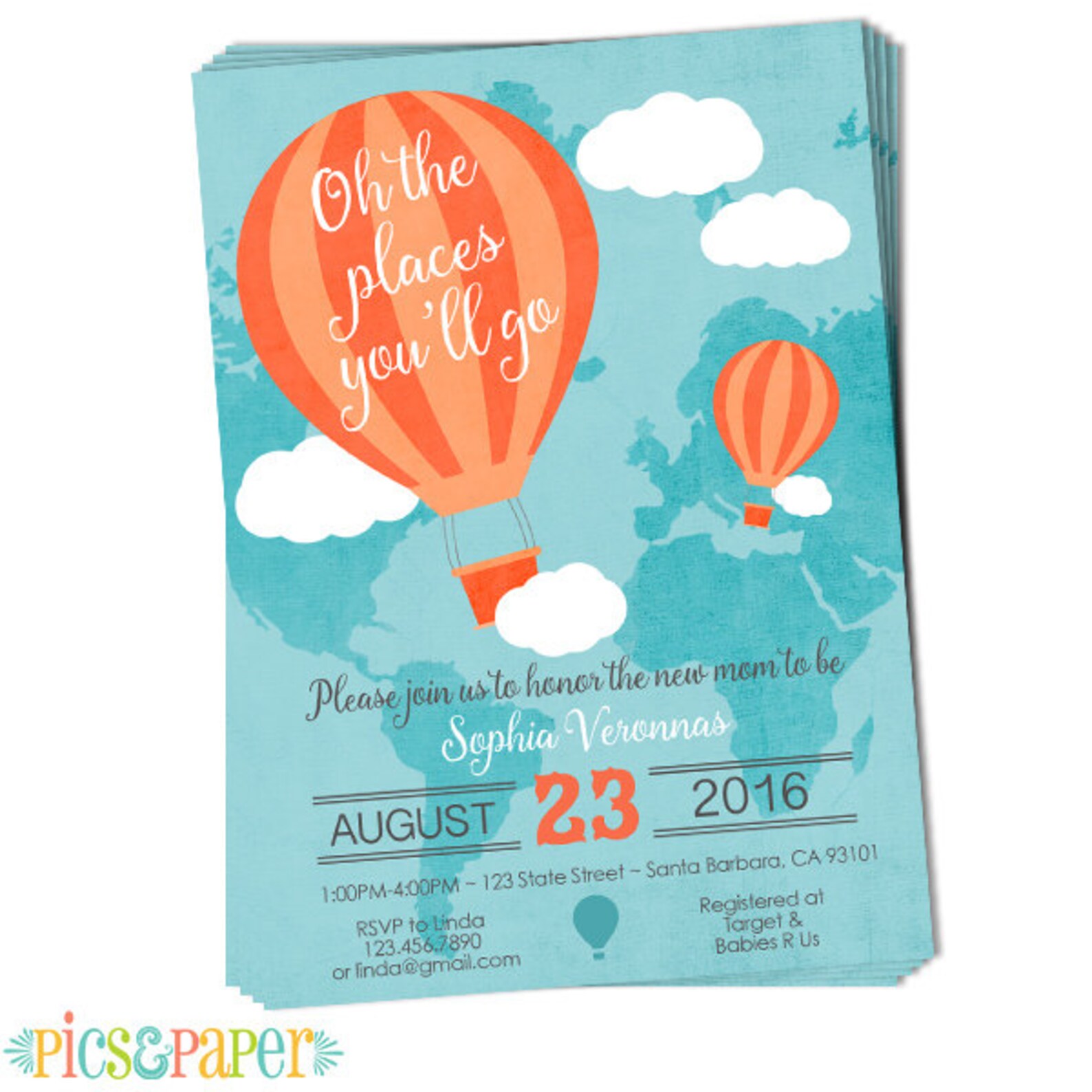 Hot Air Balloon Baby Shower Invitation Up up Away or Oh the Etsy