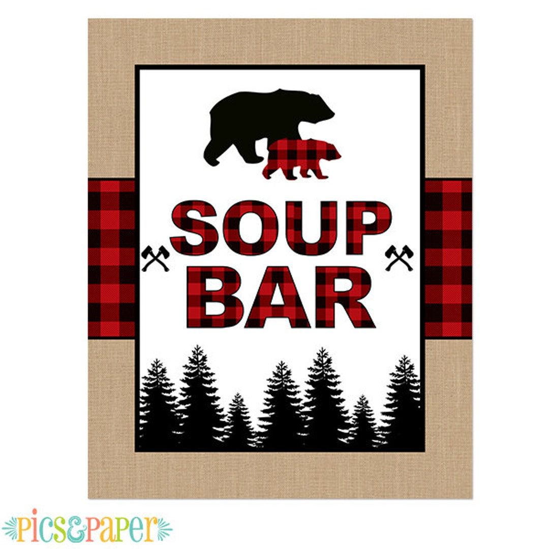 Soup Bar Sign With Red Buffalo Plaid Lumberjack and Bears Etsy