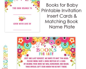 Mexican Fiesta Books for Baby Request Card with Matching Book Name Plate- Girl Fiesta Baby Shower Printable PDF \ Print as many as you need