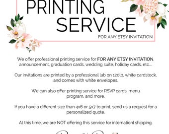 Printing Service for Invitations ANY Template- Buy a template, and have it printed here- Professional Printing- Wedding,Shower,Graduation