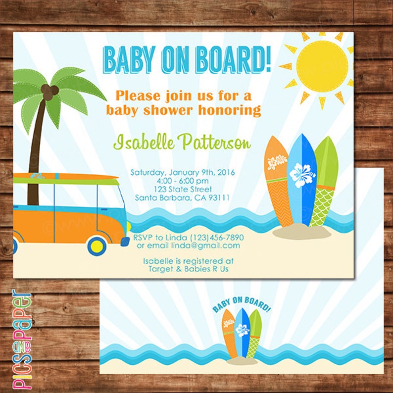 Baby On Board Surf Theme Baby Shower Invitation Beach Etsy Baby On Board Surf Theme Baby Shower Invitation Beach Etsy