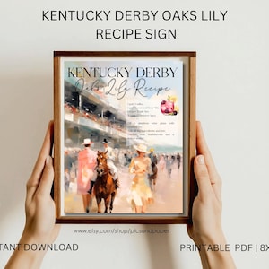 Oaks Lily Cocktail Recipe| Kentucky Derby Painting Bar Sign| Printable Sign 8x10 Horse racing Party| Kentucky Derby Cocktail Sign