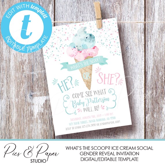 Ice Cream Gender Reveal Party Was Ist Der Scoop Aquarell Eis Etsy