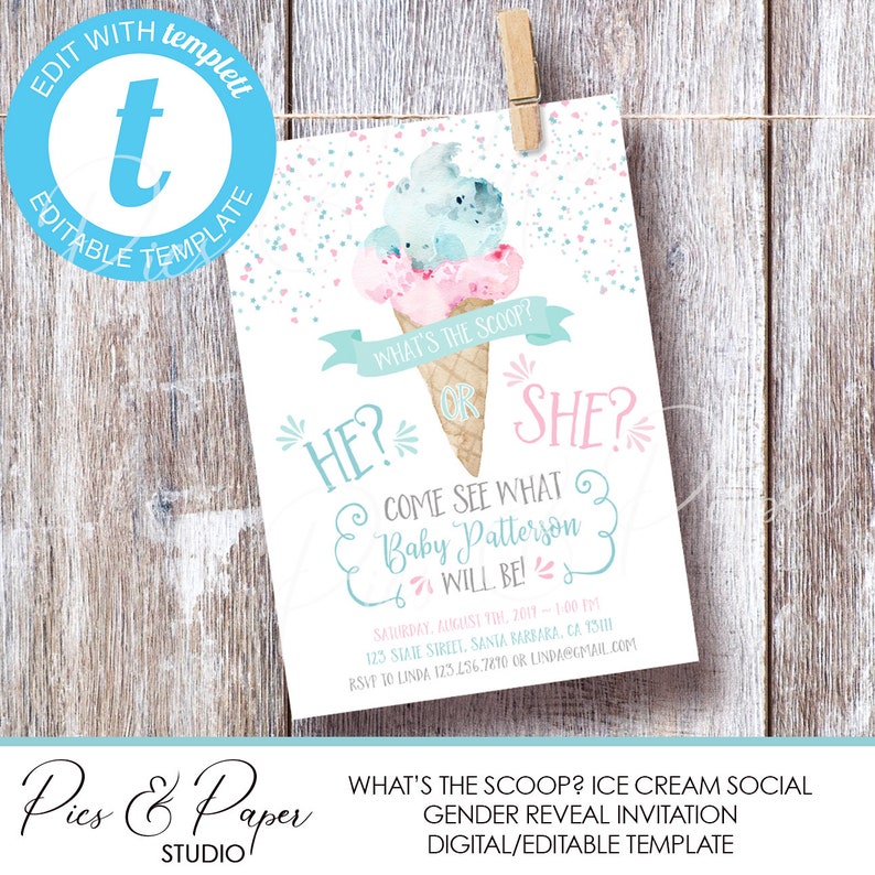 Ice Cream Gender Reveal Party What's the Scoop Watercolor Etsy Sweden