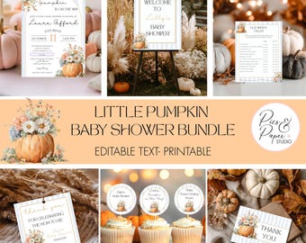 Little Pumpkin Baby Shower Invitation & Games Bundle: Editable Canva Template (Digital Download