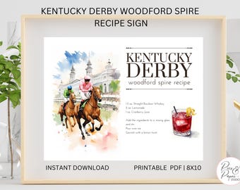 WOODFORD SPIRE Kentucky Derby Cocktail Recipe Woodford Spire Cocktail Bar Sign| Printable 8x10 Horse racing Party| Kentucky Derby Cocktail