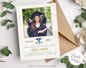 RN Graduation Announcement with Photo: Editable Template (5x7)