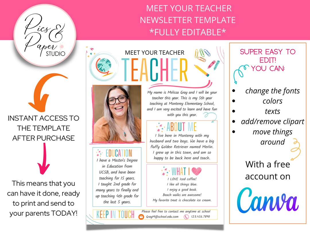 Meet Your Teacher Editable Template With Colorful Layout Back to School ...
