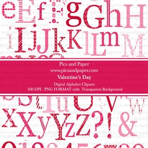 INSTANT DOWNLOAD- Digital Alphabet, Alphas, Letters Digital Clipart for scrapbooking png Valentine's Day red, pink -A6