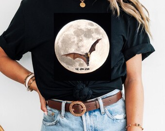 Full Moon Vibes T-Shirt,  Bat Shirt,  Bat Flying Over Moon, Mystical Full Moon Vibes, Fun Text, Unisex Tee