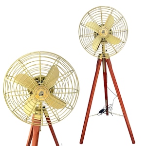 Antique Brass Tripod Floor Fan: Nautical Home Decor