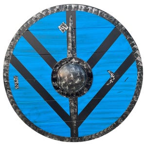 Viking Shield with Lagertha Shield Maiden Viking Shield Ornaments Blue Bettle worn Viking Battle Ready Shield Handmade Battle Warrior Shield