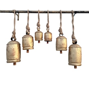 Rustic Golden Cow Bells Set: Handmade Vintage Christmas Decor