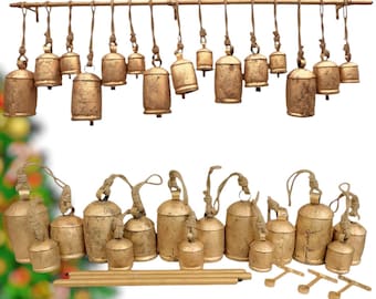 Hanging Brass Bells Set: Handmade Golden Vintage Christmas Decor